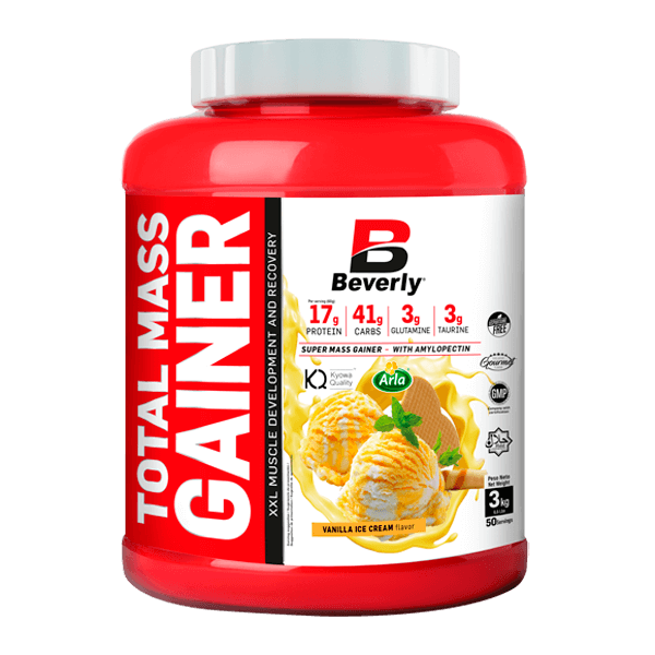 Total Mass Gainer envase de 3kg en la sección de ganadores de peso con proteína por Beverly Nutrition