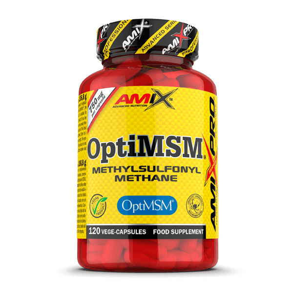 OptiMSM envase de 120 cápsulas vegetales en la categoría msm metilsulfonilmetano hecho por AmiXpro® series