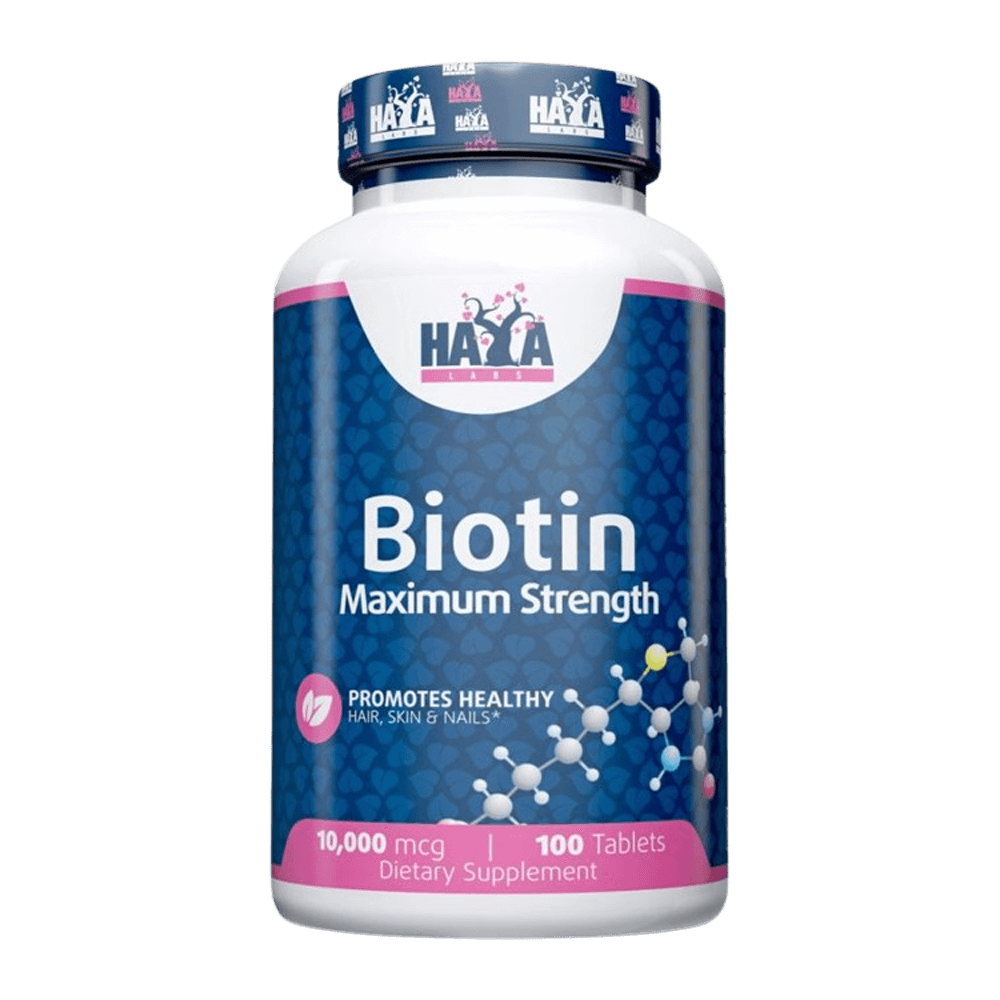Biotina Maximum Strenght 10.000mcg presentación de 100 tabletas por Haya Labs
