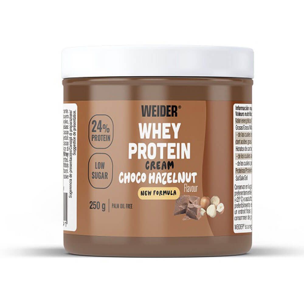 Whey Protein Cream de 250g de la marca Weider complemento alimenticio de cremas de chocolate bajas en calorias