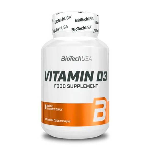 Vitamina D3 presentación de 120 tabletas de la marca Biotech USA