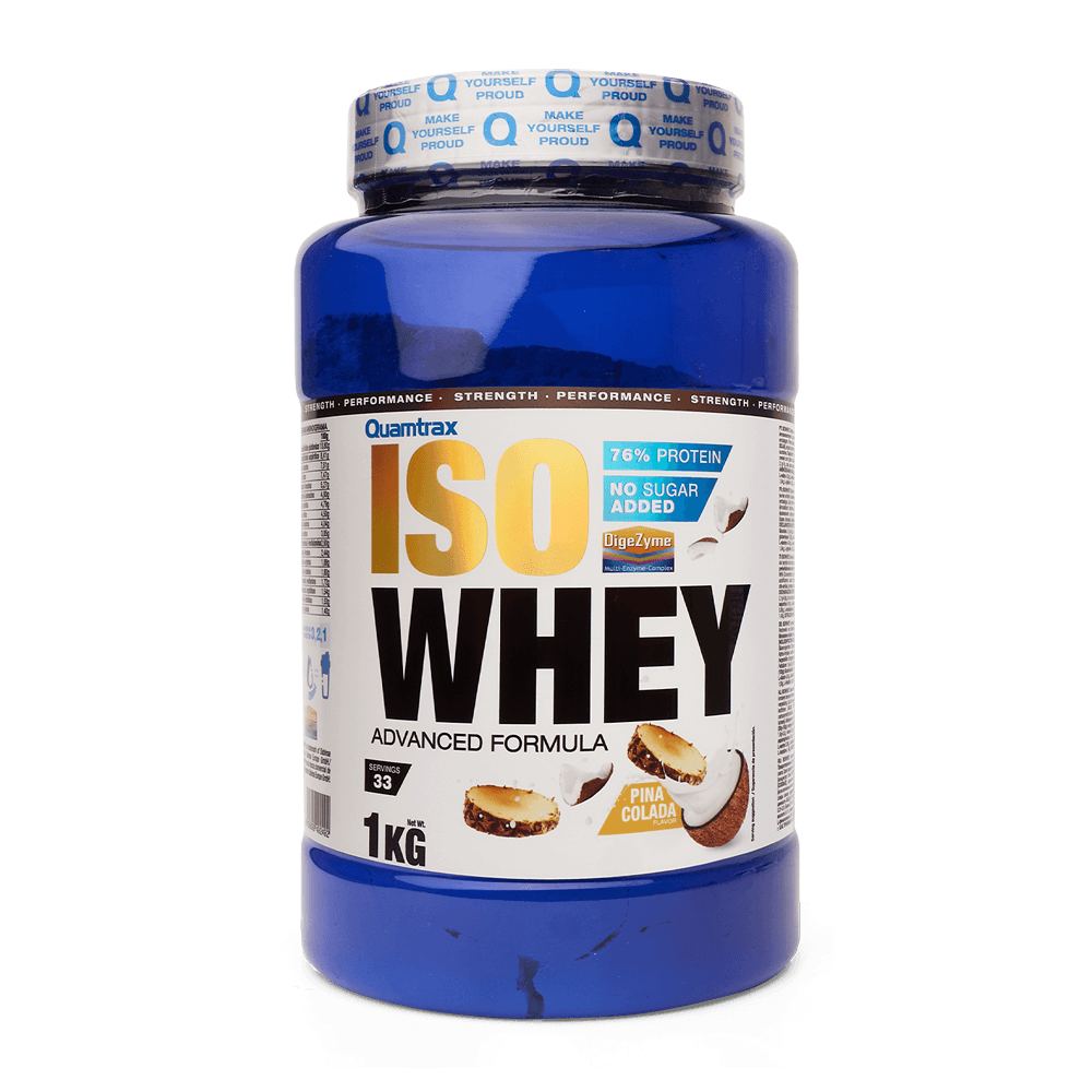 IsoWhey en 1kg hecho por Quamtrax - proteína de aislado de suero isolate