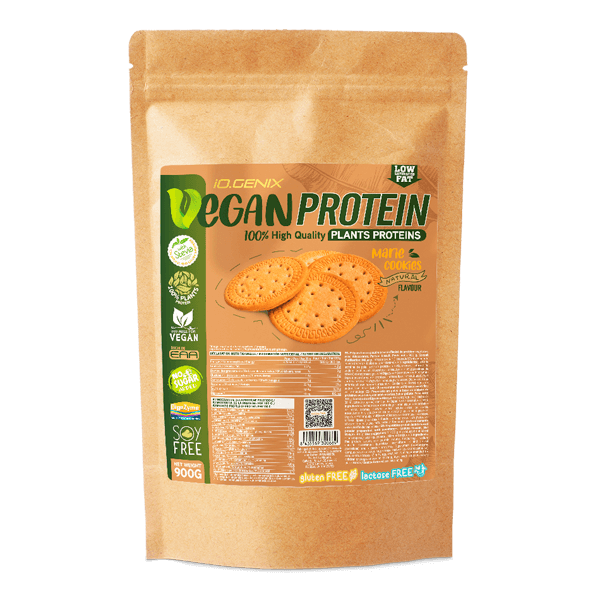 Vegan Protein bote de 900g de IO.Genix suplemento de proteína vegetal y veganos