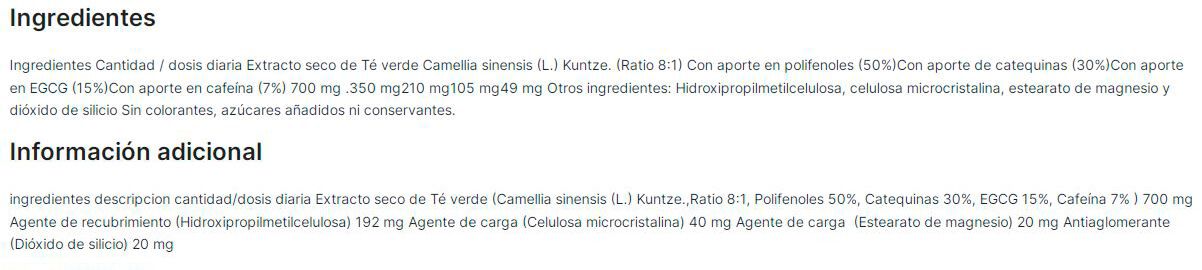Información nutricional