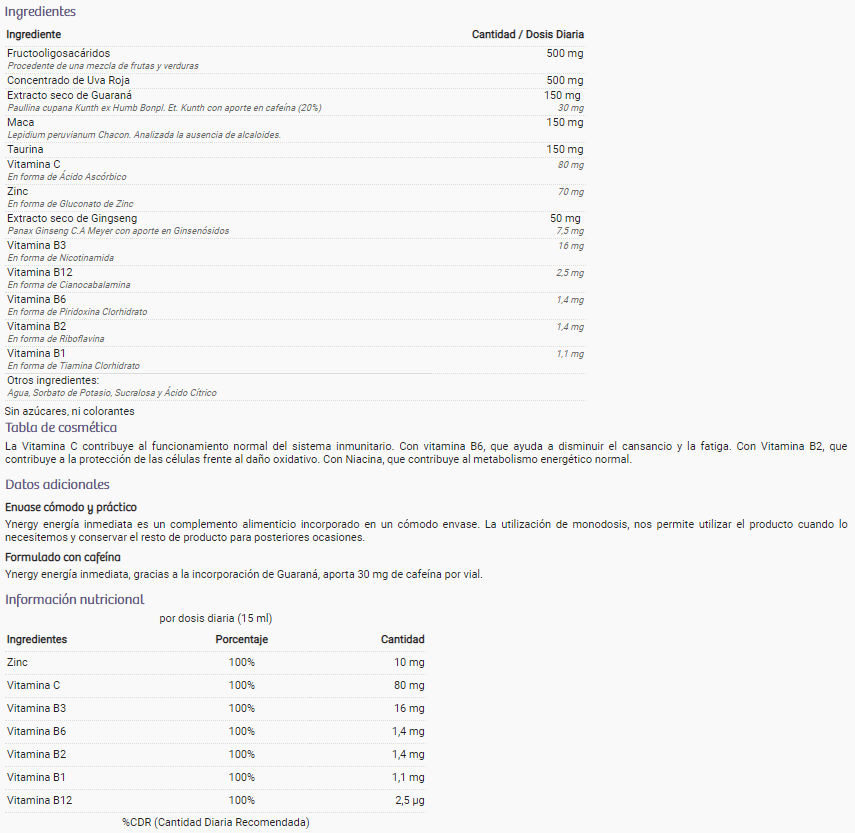 Información nutricional
